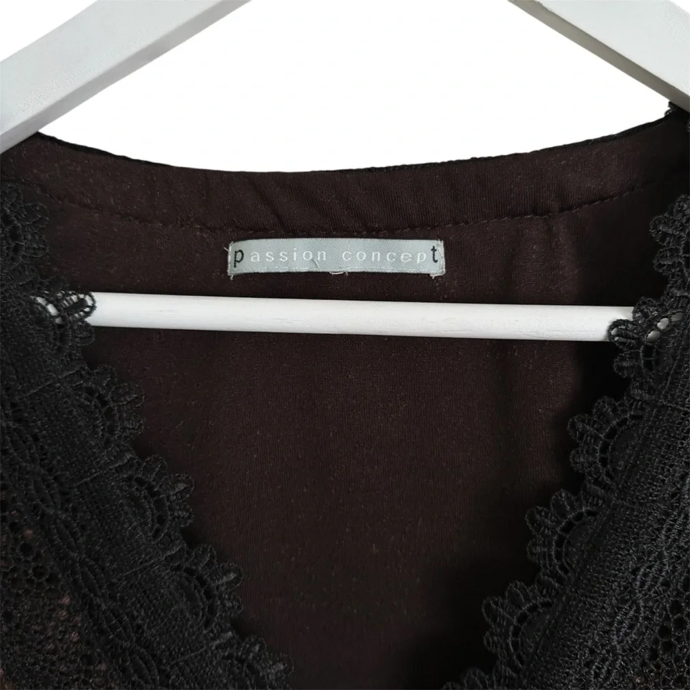 Brown Velvet Black Lace Embellished Beaded Fairycore Top Vintage Y2K - Picture 4 of 8